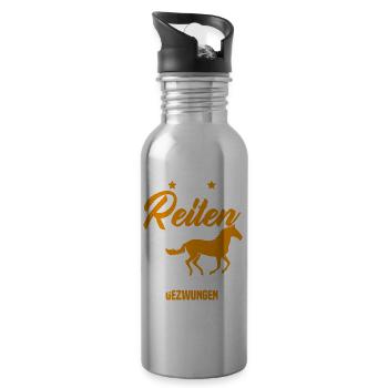 Né pour monter à cheval forcé à aller a l'école - Gourde avec paille intégrée - argent clair - Droite
