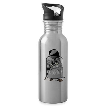 Raccoon, Sketchlu, Shirt, Cute, Animals, Kids - Water bottle with straw - silver - Right