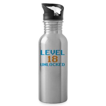 Level 18 Unlocked Celebration Birthday Eighteen - Water bottle with straw - silver - Right