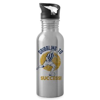Dribbling To Success! Retro Cool Football Designs - Water bottle with straw - silver - Right