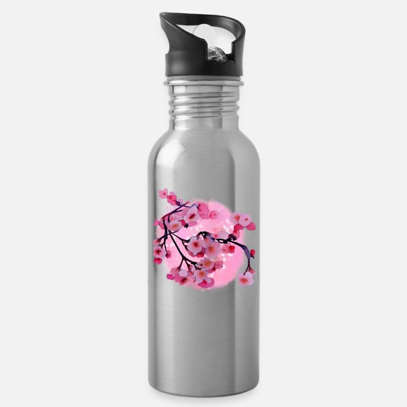 Japanische Kirschblüten Kunst - Trinkflasche mit integriertem Trinkhalm - Lightsilver