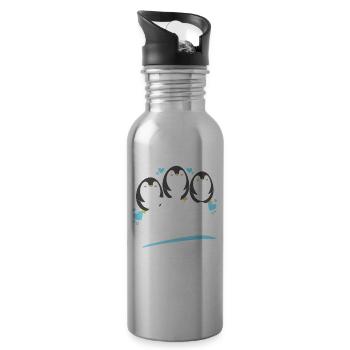 Team Pinguine Liebhaber Süß Pinguin Tier - Trinkflasche mit integriertem Trinkhalm - Lightsilver - Rechts