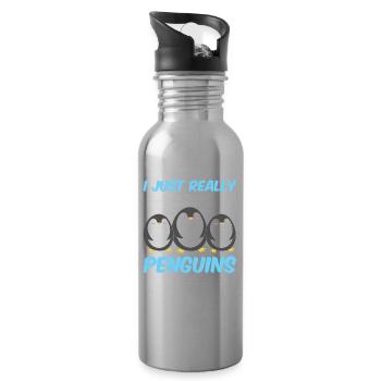 I just like penguins very animal penguin cute - Water bottle with straw - silver - Right