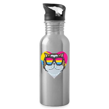 Pansexual Cat Persian Cat Heart Gift - Water bottle with straw - silver - Right