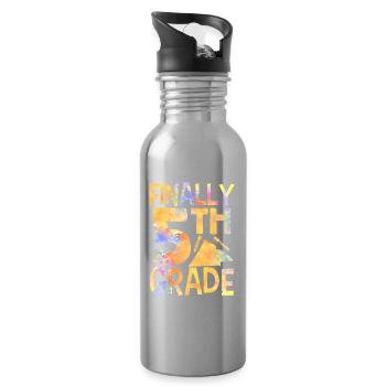 Endlich 5 Klasse Schule Fünftklässler Fünfte - Trinkflasche mit integriertem Trinkhalm - Lightsilver - Rechts