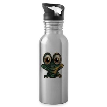 Alligator Crocodile - Water bottle with straw - silver - Right