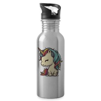 Licorne colorée douce mignonne bande dessinée bande dessinée - Gourde avec paille intégrée - argent clair - Droite