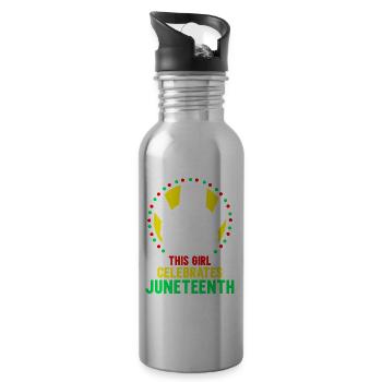 This girl celebrates the Juneteenth 1865 Black - Water bottle with straw - silver - Right