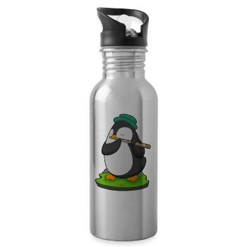 Pingouin Musicien Flûte Musique - Gourde avec paille intégrée - argent clair - Droite