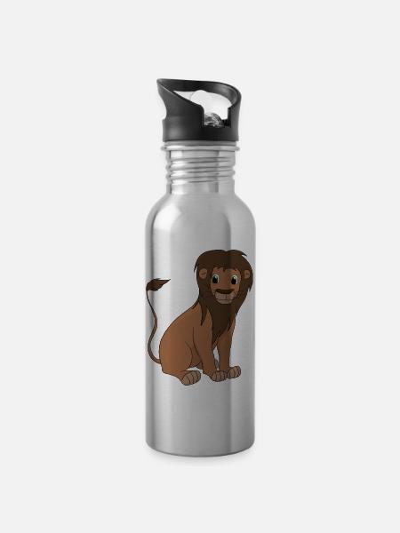 Leo der Löwe - Trinkflasche mit integriertem Trinkhalm - Lightsilver