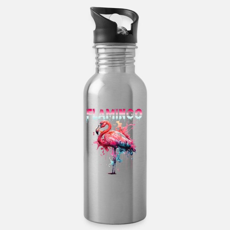 Flamingo Color Splash für einen Flamingo Fan - Trinkflasche mit integriertem Trinkhalm - Lightsilver
