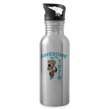 1976 Geburtstag Teddy Bär Awesome since - Trinkflasche mit integriertem Trinkhalm - Lightsilver - Rechts