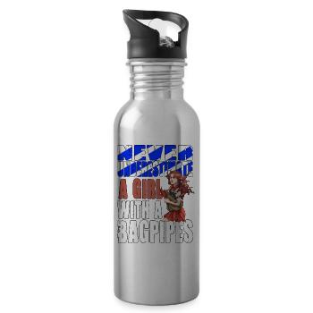 Never Underestimate A Girl With A Bagpipe - Trinkflasche mit integriertem Trinkhalm - Lightsilver - Rechts