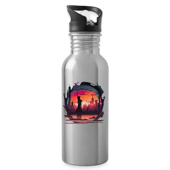 New York City Skyline Sonnenuntergang Hitze - Trinkflasche mit integriertem Trinkhalm - Lightsilver - Rechts