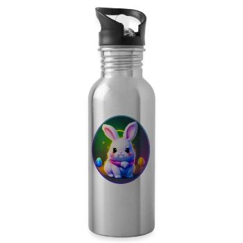 Easter egg with Easter bunny motif - Water bottle with straw - silver - Right