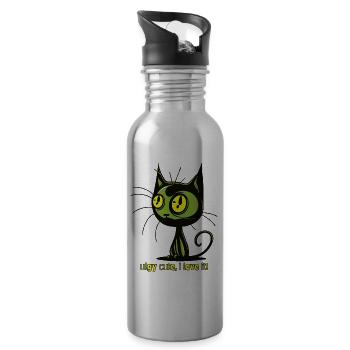 hässliche niedliche Vintage Cartoon Katze - Trinkflasche mit integriertem Trinkhalm - Lightsilver - Rechts