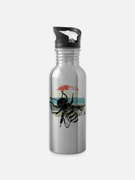Retro Mosquito Circle - Trinkflasche mit integriertem Trinkhalm - Lightsilver