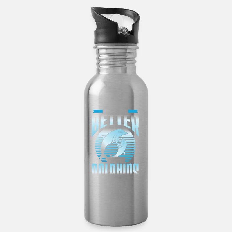 Das Leben Ist Besser Mit Delfinen Delfine Delfin - Trinkflasche mit integriertem Trinkhalm - Lightsilver