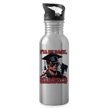 Cyborg robot with a degree in terminatology - Water bottle with straw - silver - Right