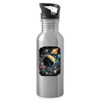 Space Weltraum Astronaut für Erwachsene - Trinkflasche mit integriertem Trinkhalm - Lightsilver - Rechts