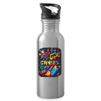 Retro Arcade Game Videospiel für Gamer - Trinkflasche mit integriertem Trinkhalm - Lightsilver - Rechts