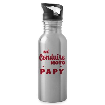 Né pour Conduire une Moto avec Papy Motard Cadeau - Gourde avec paille intégrée - argent clair - Droite