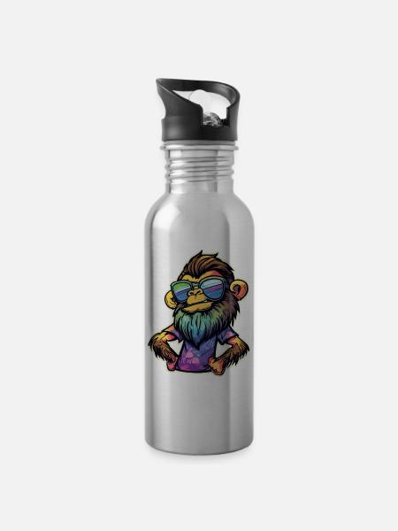 Funky Affe - Trinkflasche mit integriertem Trinkhalm - Lightsilver
