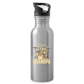 Drummer, Grandpa, Playing the drums, Drums - Water bottle with straw - silver - Right