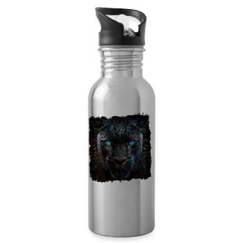 Schwarzer Panther Großkatze - Trinkflasche mit integriertem Trinkhalm - Lightsilver - Rechts
