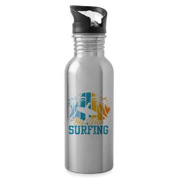 Nazaré Big Wave Surfing Waves Surfer Surfing - Water bottle with straw - silver - Right