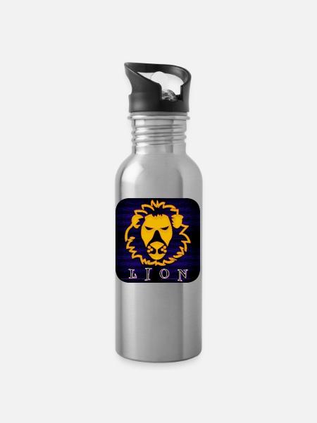 LION (Lion) - Gourde avec paille intégrée - argent clair