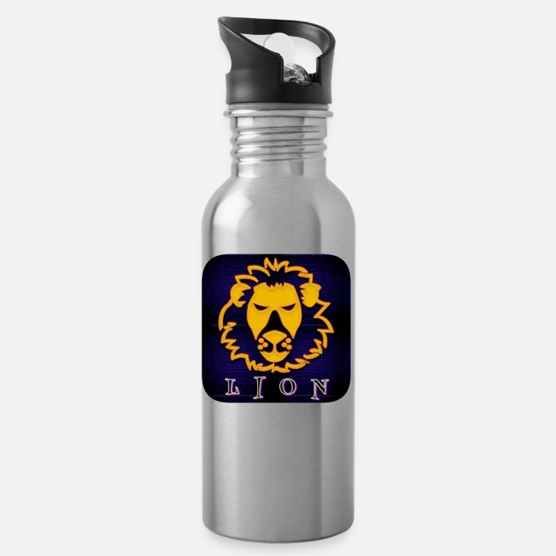 LION (Löwe) - Trinkflasche mit integriertem Trinkhalm - Lightsilver