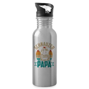 Schnauzer Papa Chien Animaux de compagnie Dictons Schnauzers - Gourde avec paille intégrée - argent clair - Droite