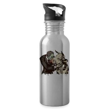 Gentlemen zombie kisses cow - Water bottle with straw - silver - Right