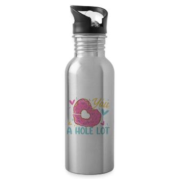 I Love You A Hole Lot für einen Donut-Liebhaber - Trinkflasche mit integriertem Trinkhalm - Lightsilver - Rechts