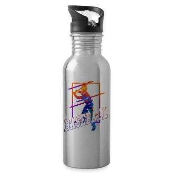 Baseball Baseball Player Vintage Colorful - Water bottle with straw - silver - Right