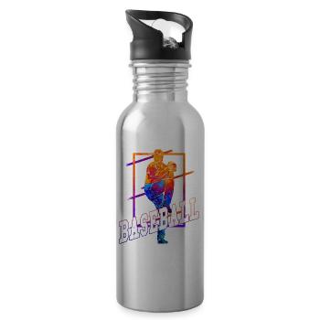 Baseball Baseball Player Vintage Colorful - Water bottle with straw - silver - Right