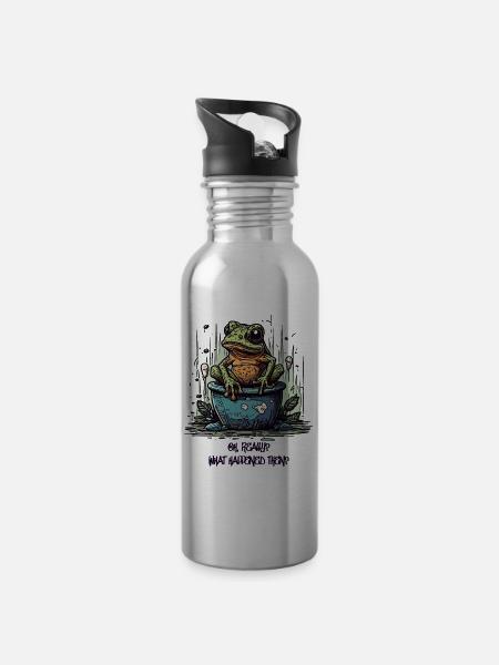 Der wirklich interessierte Frosch im Teich - Trinkflasche mit integriertem Trinkhalm - Lightsilver