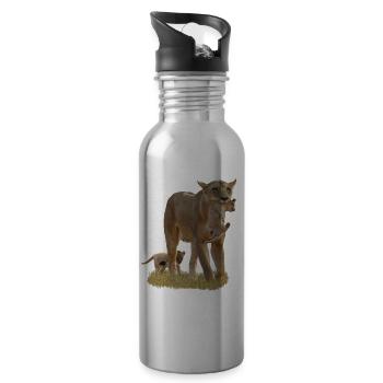 Lioness with lion cubs - Big cat - Cat -Africa - Water bottle with straw - silver - Right