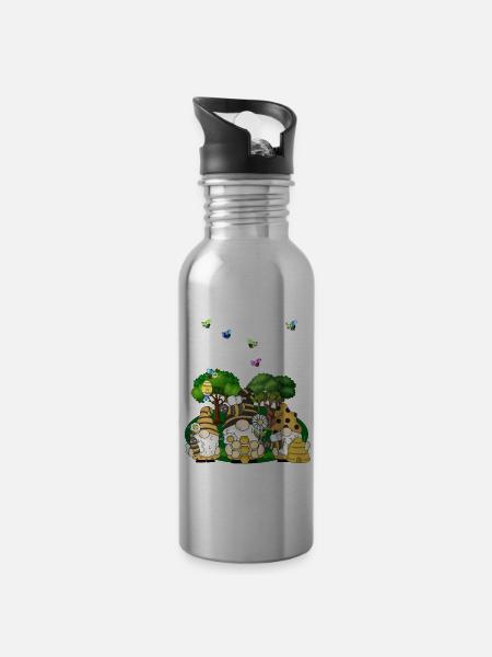 Bee Colony Honeycomb Garden - Water bottle with straw - silver