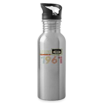 1961 Birthday Vintage Cassette - Water bottle with straw - silver - Right