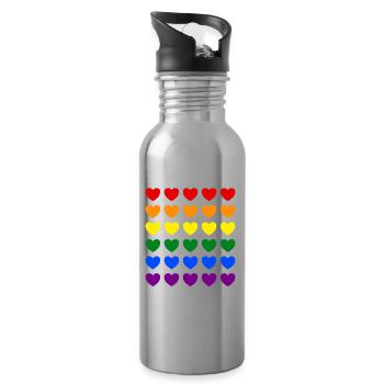 Pride Hearts Rainbow Colors LGBT LGBTQ Gift - Water bottle with straw - silver - Right