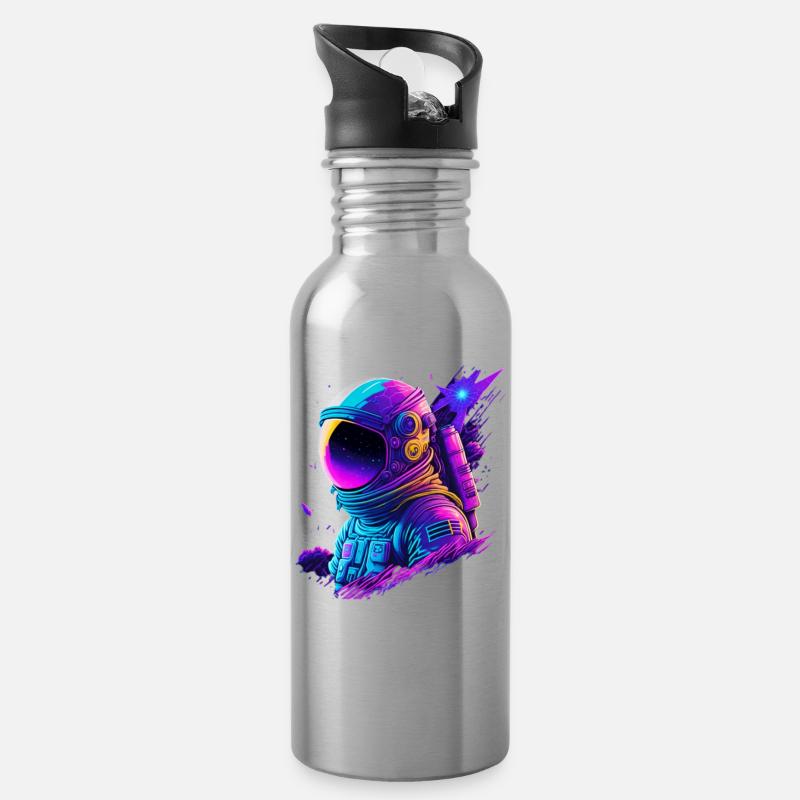 Synthwave Astronaute Space Explorer - Gourde avec paille intégrée - argent clair