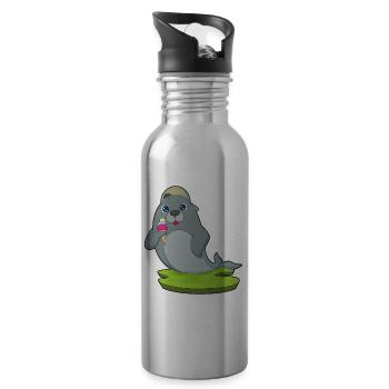 Seehund Waffeleis - Trinkflasche mit integriertem Trinkhalm - Lightsilver - Rechts