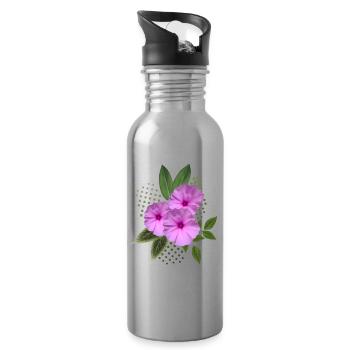 Fleurs - Bouquet - Fleurs - Flore - Gourde avec paille intégrée - argent clair - Droite