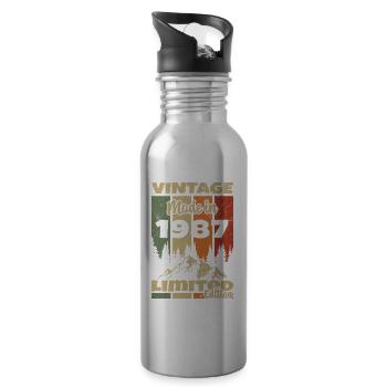 1987 Vintage Born In 1987 Birthday Gift - Water bottle with straw - silver - Right