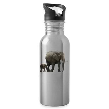 Elfanten-Mama mit Baby - Elefant - Wildtier - Trinkflasche mit integriertem Trinkhalm - Lightsilver - Rechts