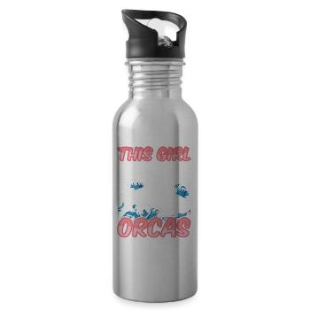 This girl loves the orcas orca shooter whale - Water bottle with straw - silver - Right
