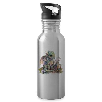 Fabuleux bébé dragon avec des fleurs - Gourde avec paille intégrée - argent clair - Droite