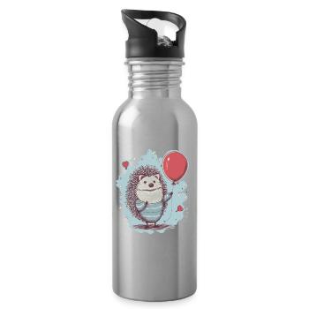süsser Igel mit Luftballon - Trinkflasche mit integriertem Trinkhalm - Lightsilver - Rechts